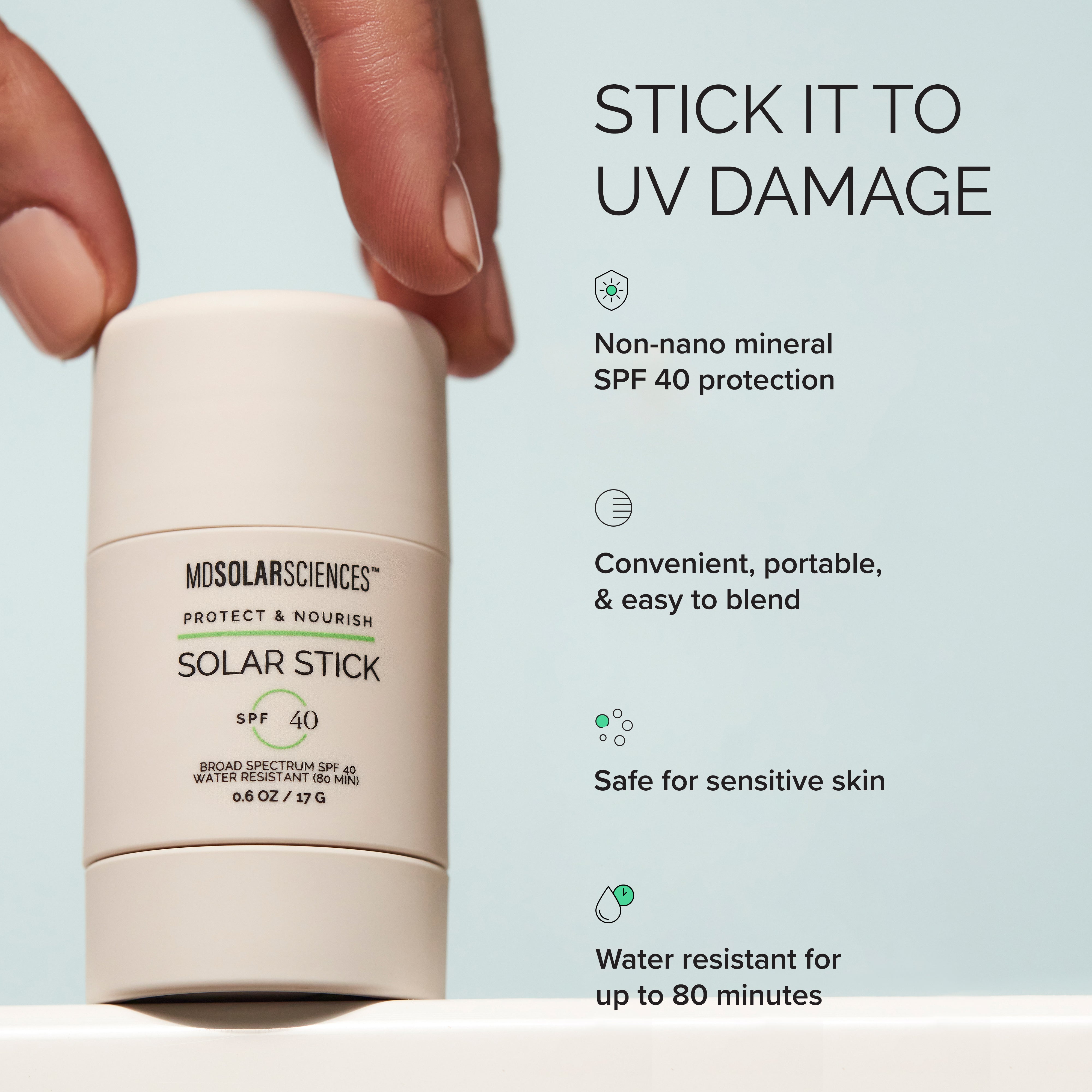 MDSolarSciences Solar Stick with text highlighting features