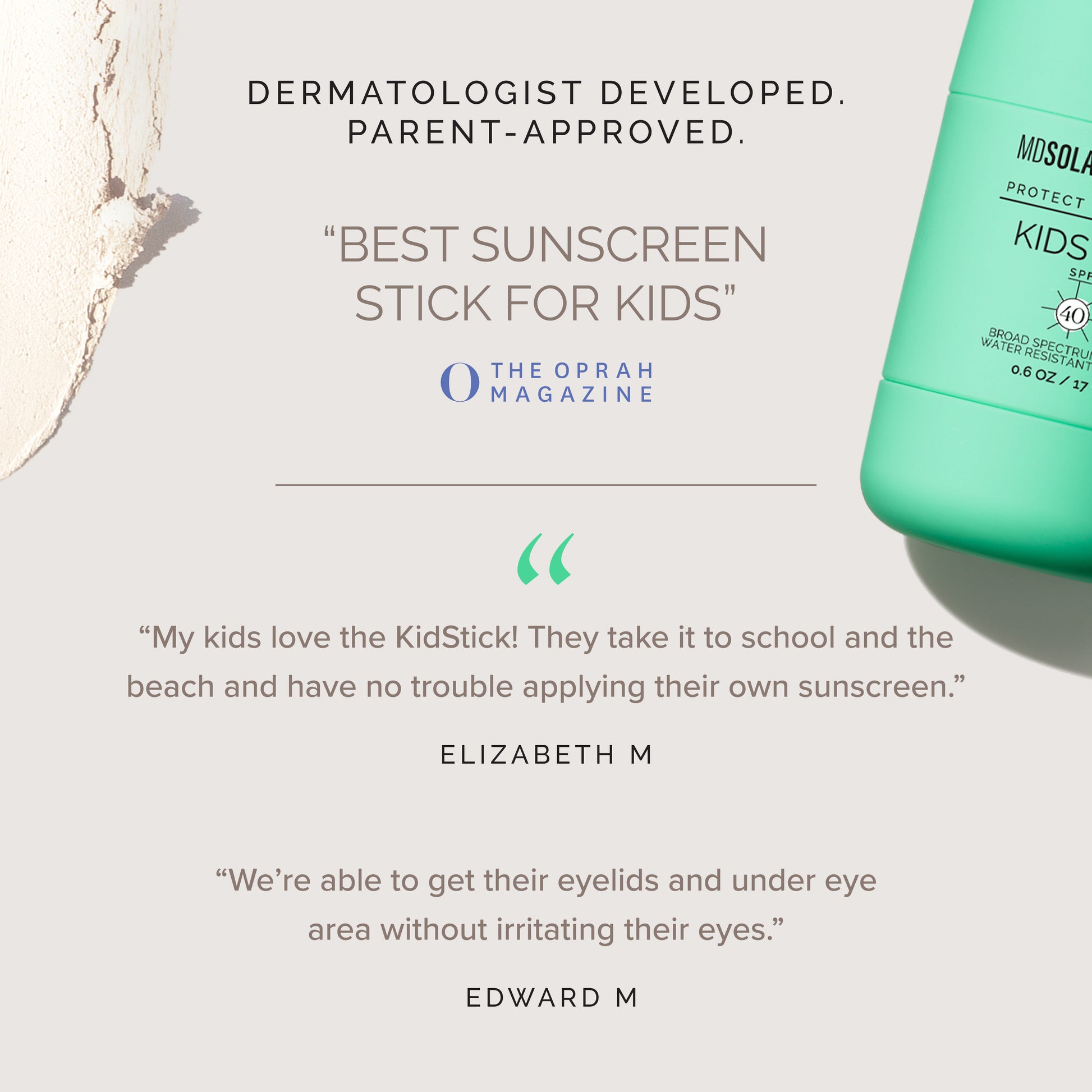 Sunscreen stick for kids with positive reviews from The Oprah Magazine and users