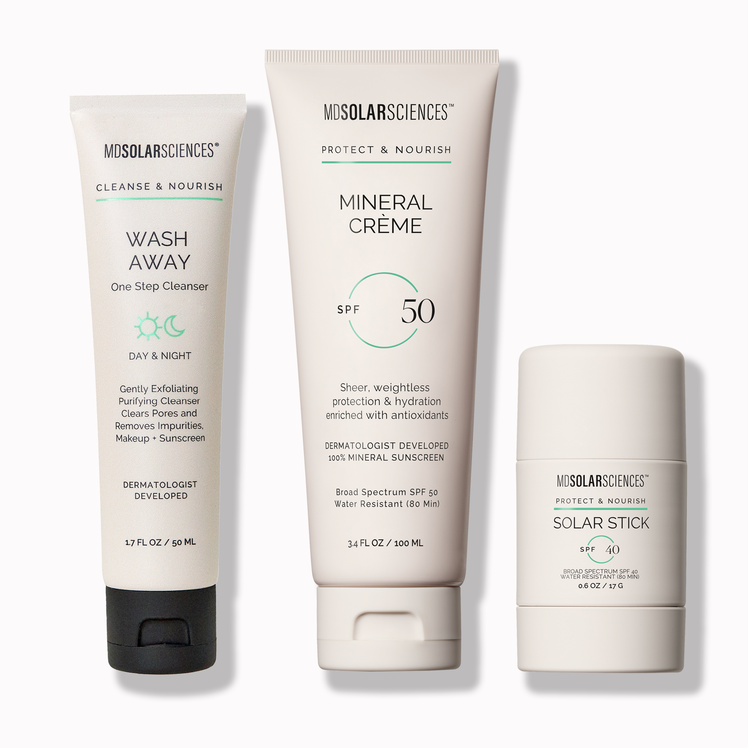 Three skincare products from MDSOLARSCIENCES