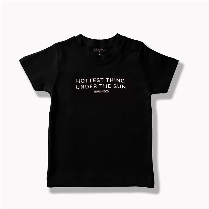 Black fitted t-shirt with the text 'HOTTEST THING UNDER THE SUN' printed on the front.