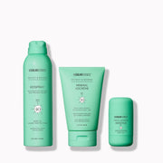 A set of three green-colored sunscreen products including a spray, a stick, and a cream, all labeled 'Just For Kids'.